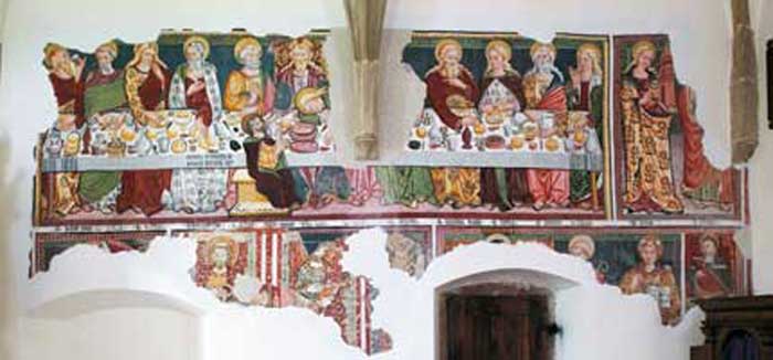 Rumo, Chiesa di Sant'Udalrico a Corte  Inferiore. Affreschi di Giovanni e Battista Baschenis da Averara, Ultima Cena